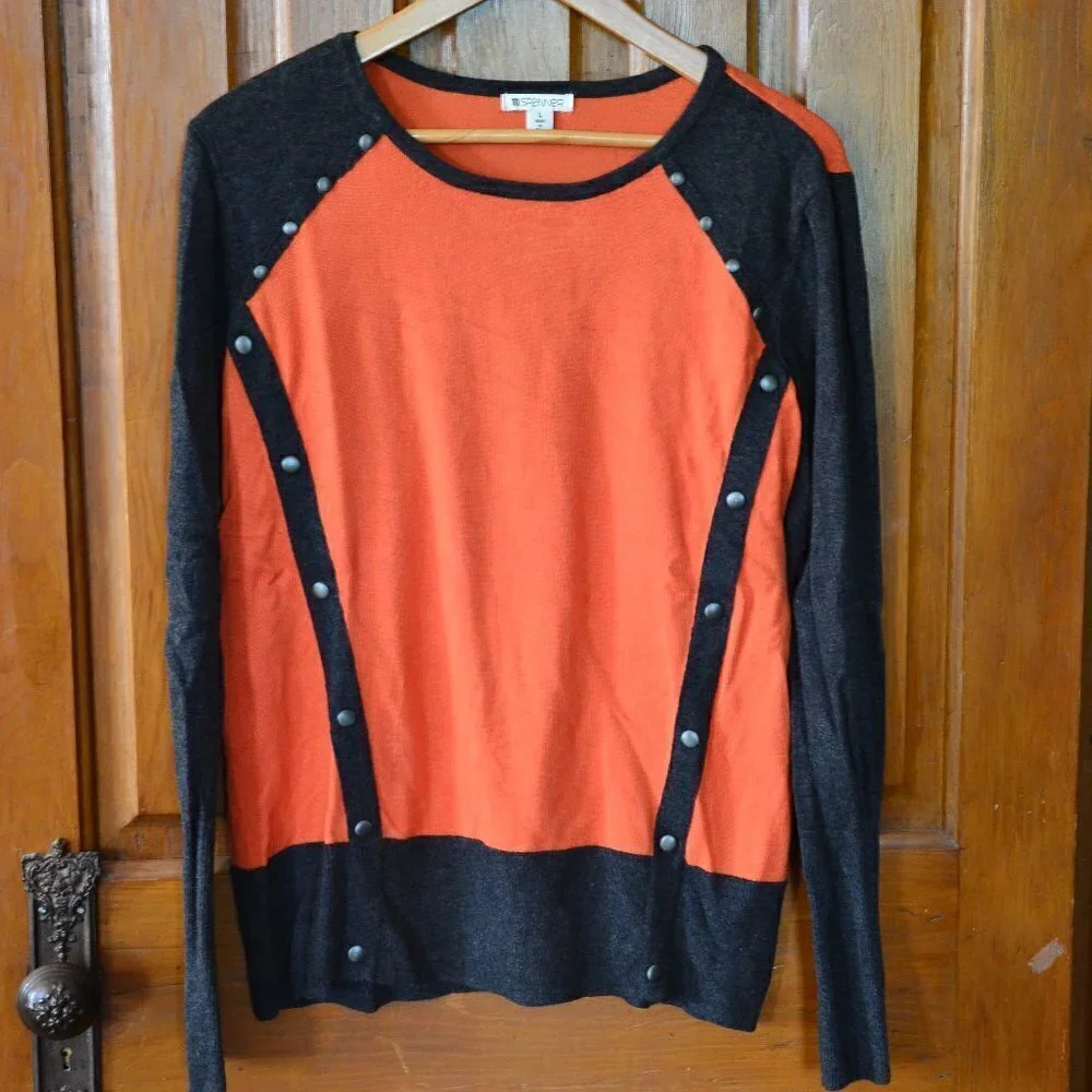 Orange and Grey Sweater with Rivet detail